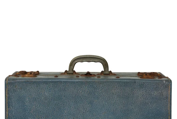 Gammal Blå Vintage Väska Resväska Isolerad Vit Bakgrund Kopiera Utrymme — Stockfoto