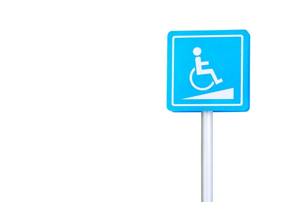 Clipping Path Blue Wheelchair Ramp Sign Disabled Pole Isolated White — Stock Photo, Image