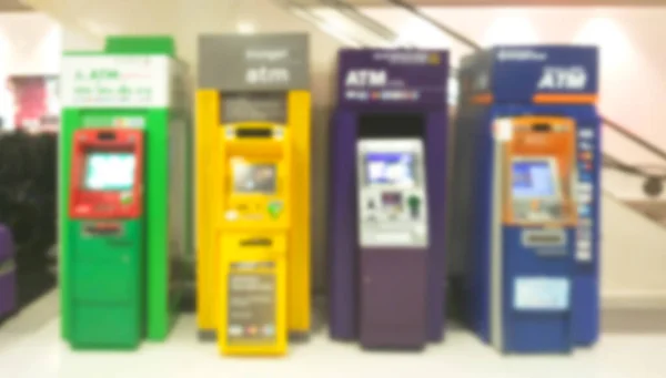 Fila Bancomat Colorati Automatic Teller Machine Nel Centro Commerciale Sfondo — Foto Stock