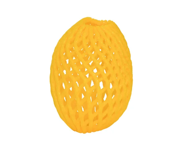 クリッピングパス 輸送中に果物を損傷から保護するための黄色の泡ネットパッキング 白い背景に隔離された — ストック写真