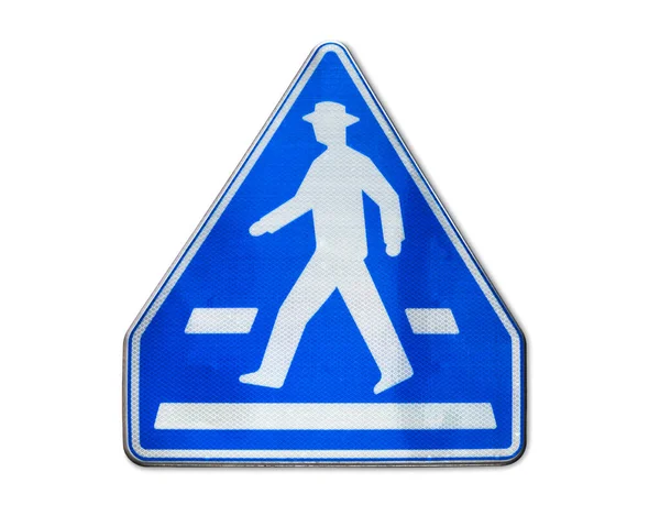 Znak Drogowy Niebieski Pięciokąt Pieszy Znak Izolowany Białym Tle Ścieżka — Zdjęcie stockowe