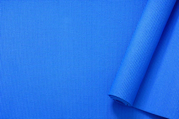 Close Roll Kék Színű Jóga Szőnyeg Textúra Háttér Felülnézet Másolás — Stock Fotó