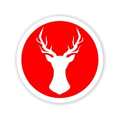 Ren geyiği vektör logosu çizimi dairesel çerçeve ve kırmızı arkaplanda izole edildi