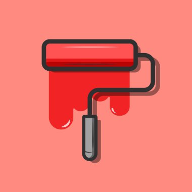 Krem arkaplanda kırmızı boya lekesi olan boya silindiri çizimi