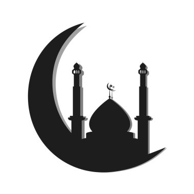 Ramazan illüstrasyonu - Ay ve cami silüeti çizimi - Düz tasarım vektörü