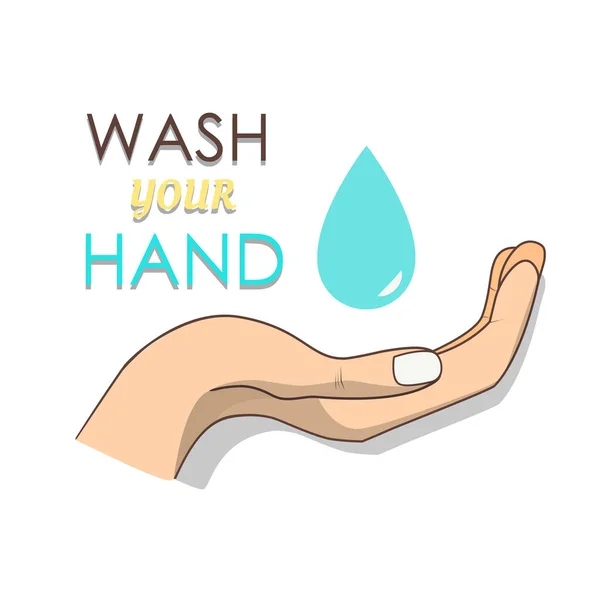 Hand Håller Vattendropparna Med Tvätta Handtexten Förutom — Stock vektor
