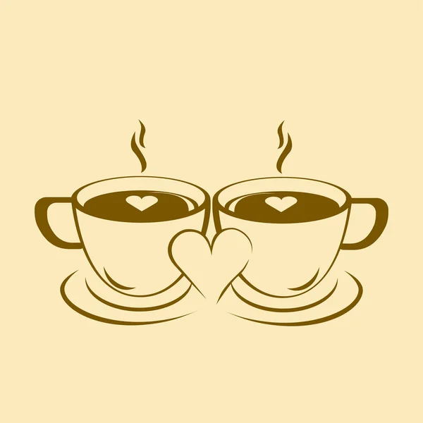 Couple Cappuccino Avec Symbole Cœur — Image vectorielle