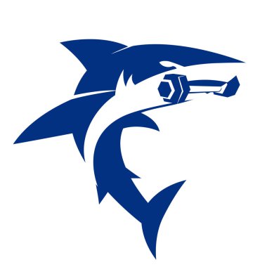 Ağzında dambıl olan mavi köpekbalığı silueti. Denizin yırtıcısı.