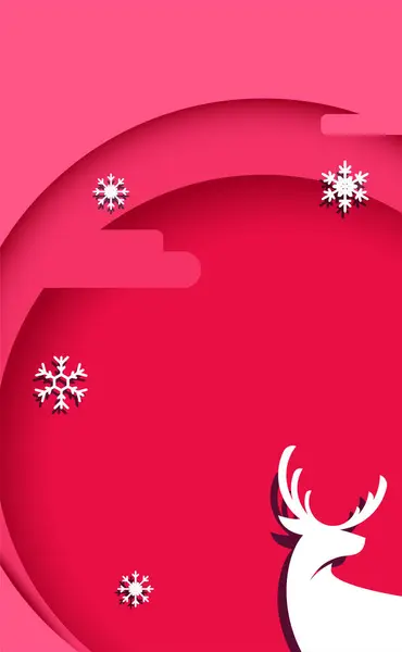 Рождественская Открытка Поздравительная Открытка Красный Круглый Орнамент Снежинкой Оленем — стоковый вектор
