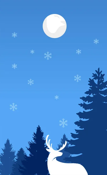 Рождественская Открытка Поздравительная Открытка Фон Ночное Небо Лес Снежинка Звезда — стоковый вектор