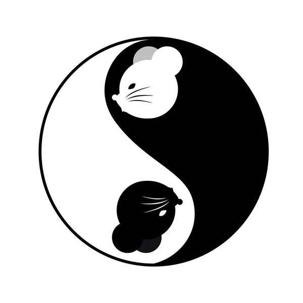 Yin Yang Wektor Głową Myszy Ilustracja — Wektor stockowy