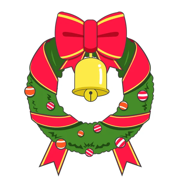 Vánoční Dekorace Vektor Žlutým Zvonkem Červenou Stuhou — Stockový vektor