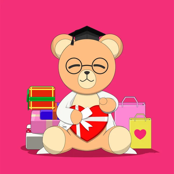 Teddybär Schokolade Geschenkbox Valentinstag Valentinstag Illustration Vektor — Stockvektor