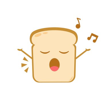 Komik tatlı ekmek karakteri. Vektör düz ekmek karakteri şarkı söylüyor. Beyaz arka planda izole edilmiş. Ekmek karakteri kavramı