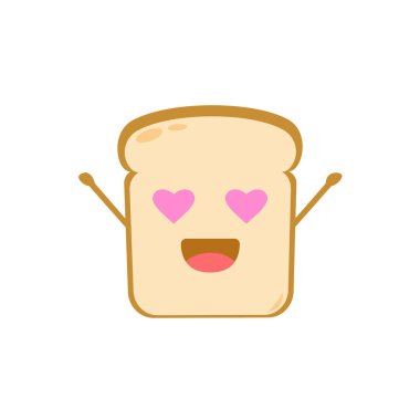 Komik tatlı ekmek karakteri. Vektör düz ekmek karakteri aşık oluyor. Beyaz arka planda izole edilmiş. Ekmek karakteri kavramı