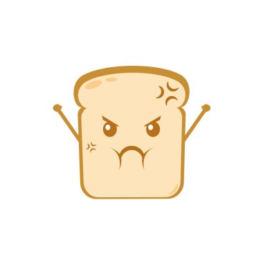 Komik tatlı ekmek karakteri. Vektör düz ekmek karakteri kızgın. Beyaz arka planda izole edilmiş. Ekmek karakteri kavramı