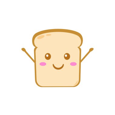 Komik tatlı ekmek karakteri. Gülümseyen vektör düz ekmek karakteri. Beyaz arka planda izole edilmiş. Ekmek karakteri kavramı
