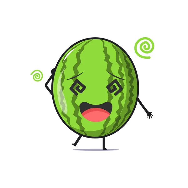 Cute Watermelon Character Feel Dizzy Watermelon Character Illustration Isolated White — Stock Vector