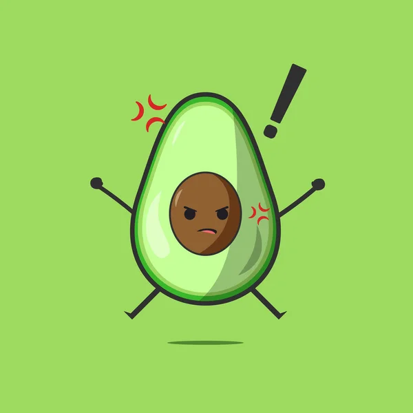 Funny cute avocado character. Vector flat avocado cartoon character angry. Isolated on green background. Avocado fruit concept