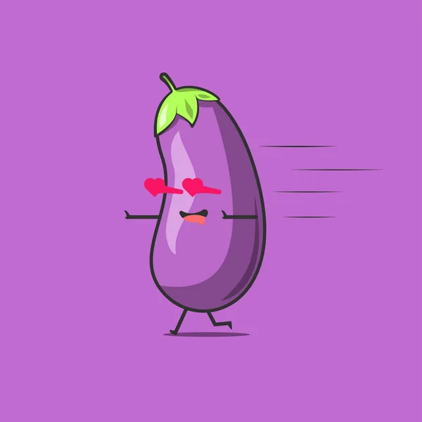 Drôle Caractère Aubergine Mignon Vecteur Plat Aubergine Personnage Dessin Animé — Image vectorielle