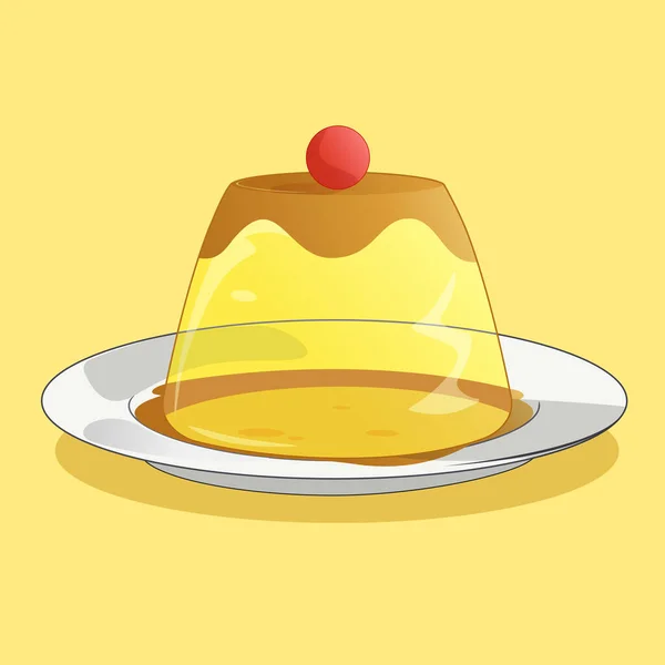 Vector Illustration Caramel Pudding Plate Sweet Dessert — Stock Vector