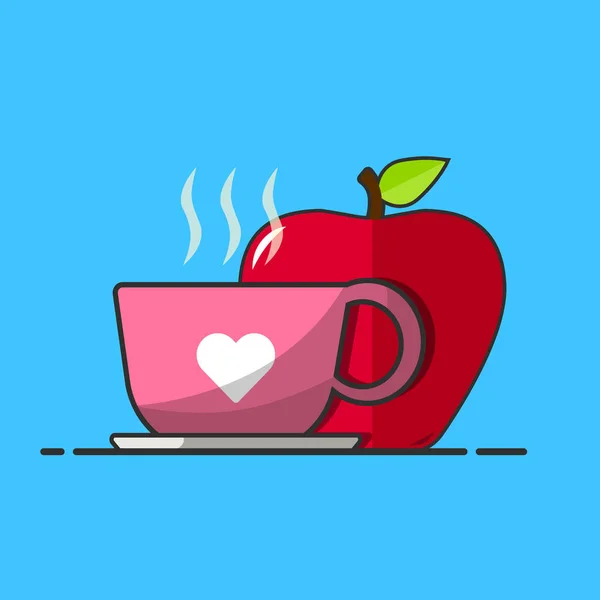 Illustration Vectorielle Une Tasse Thé Pomme Rouge Isolé Sur Fond — Image vectorielle