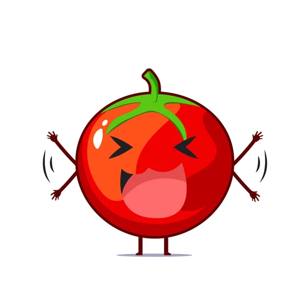 Carino Personaggio Pomodoro Ridere Isolato Sfondo Bianco Illustrazione Emoticon Personaggio — Vettoriale Stock