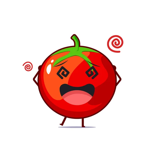 Cute Postać Pomidora Czuć Zawroty Głowy Izolowane Białym Tle Pomidor — Wektor stockowy