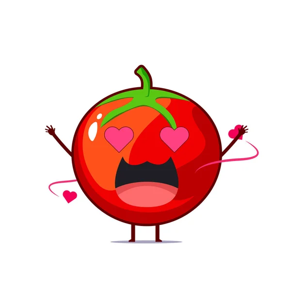 Cute Postać Pomidora Zakochuje Się Odizolowanych Białym Tle Pomidor Postać — Wektor stockowy