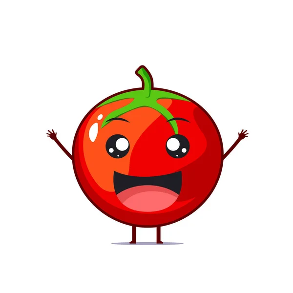Cute Charakter Pomidora Uczucie Szczęśliwy Izolowane Białym Tle Pomidor Postać — Wektor stockowy