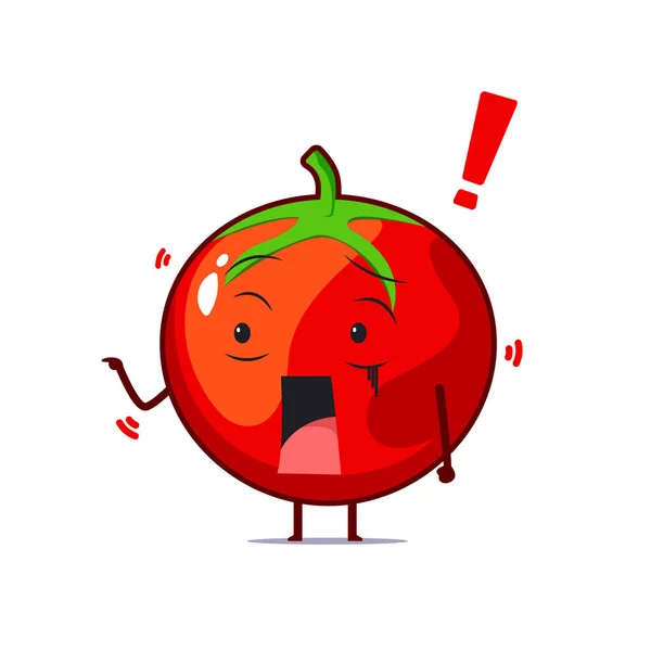 Słodki Charakter Pomidora Został Zszokowany Izolowany Białym Tle Pomidor Postać — Wektor stockowy