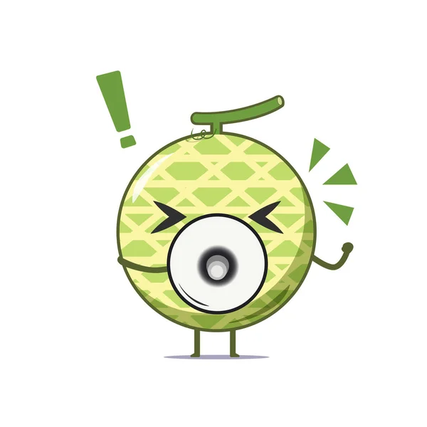 Lindo Personaje Melón Usando Megáfono Aislado Sobre Fondo Blanco Personaje — Vector de stock