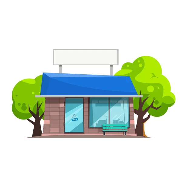 Shop Gebäude Cartoon Vektor Illustration Mit Leerzeichen Banner — Stockvektor