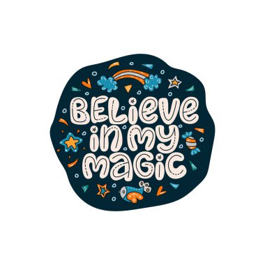 Sihrime inan. Karanlık arka planda dekor elementleri olan sihirden alıntı yapmak. 