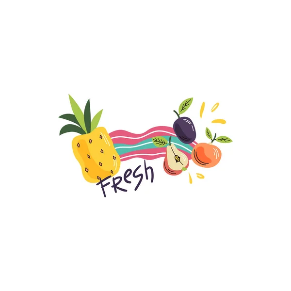 Ilustración Dibujada Mano Frutas Sobre Fondo Claro Colorida Composición Vectorial — Archivo Imágenes Vectoriales