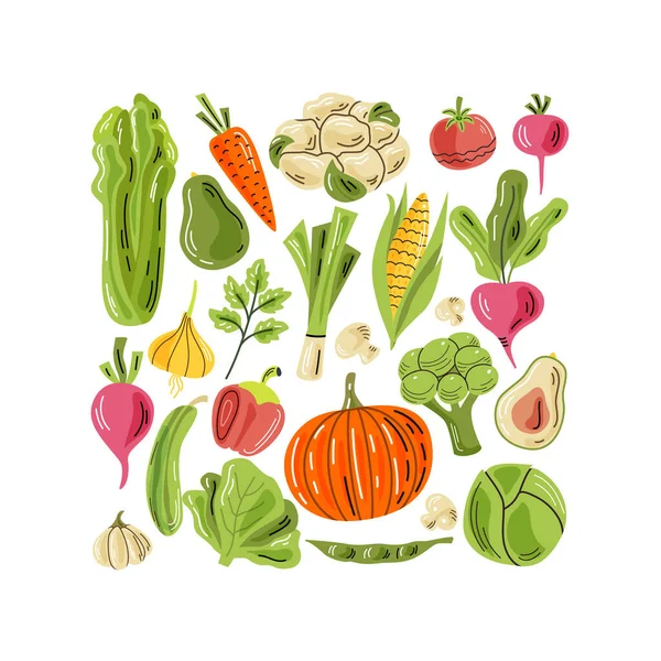 Векторні Овочі Світлому Фоні Яскрава Ілюстрація Здорової Свіжої Їжі Ізольовані — стоковий вектор
