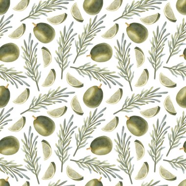 Biberiye, kireç ve açık arkaplanda dilimlenmiş suluboya deseni. Parlak karikatür elle boyanmış..