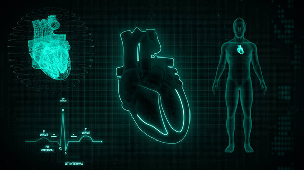 Graphical representation of ECG waves signaling 3d illustration