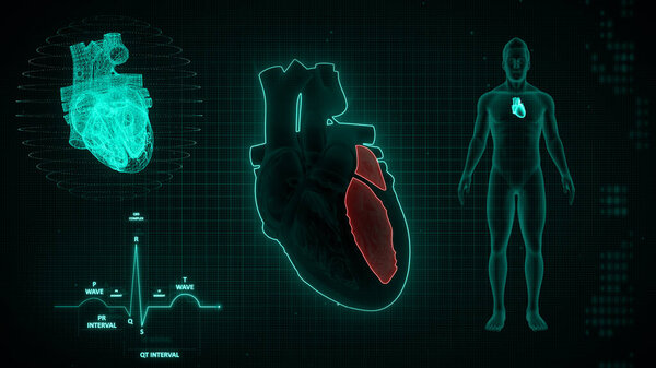 Graphical representation of ECG waves signaling 3d illustration