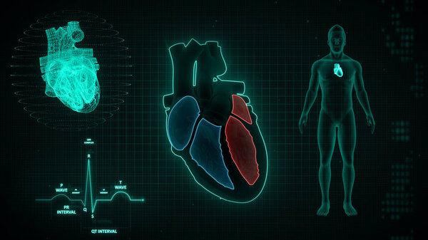 Graphical representation of ECG waves signaling 3d illustration