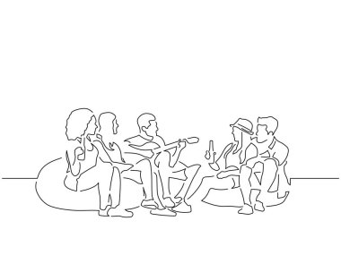 Eğlenceli çizgi çizimi olan arkadaş grubu, vektör illüstrasyon tasarımı.