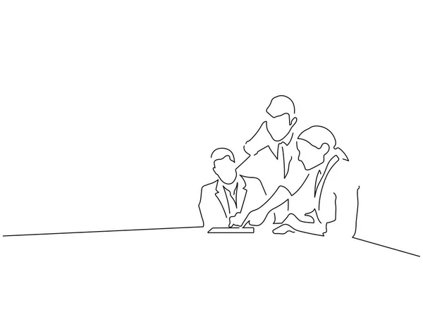 Desenho Linha Trabalho Equipe Desenho Ilustração Vetorial — Vetor de Stock