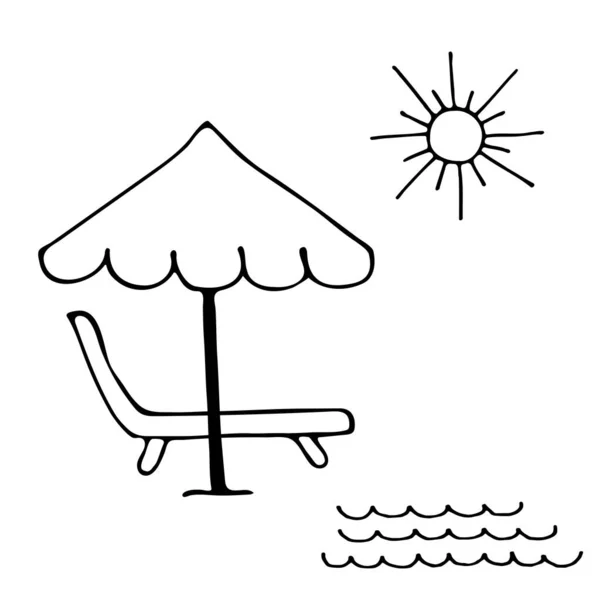 Пляжный Шезлонг Зонтиком Защита Солнца Пляже Стороне Путешествия Туризм Отдых — стоковый вектор