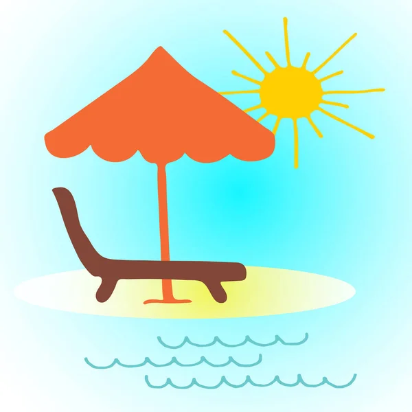 Silla Playa Con Sombrilla Protección Solar Playa Junto Mar Emblema — Vector de stock