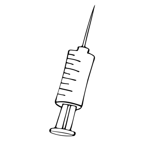 Lékařská Jednorázová Jehla Pro Intramuskulární Intravenózní Podání Vakcinaci Ručně Kreslená — Stockový vektor