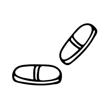 Tablet, hap ikonu. El çizimi vektör illüstrasyonu.