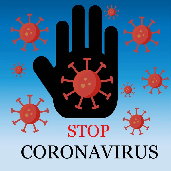 Stoppa Coronavirus Vektor Illustration Hand Siluett Och Virala Celler Begreppet — Stock vektor