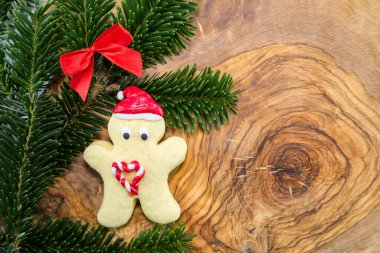 Kurabiye adam köknar dallarında yatar.