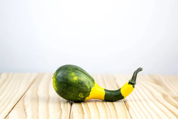 Decorative Pumpkin Crookneck Squash Lying Wood Background Text — Stock Photo, Image