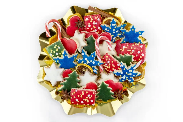 Ładny Talerz Świąteczny Wieloma Pysznymi Ciasteczkami Słodyczami — Zdjęcie stockowe